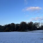 Mond über dem Schrevenpark am Morgen.